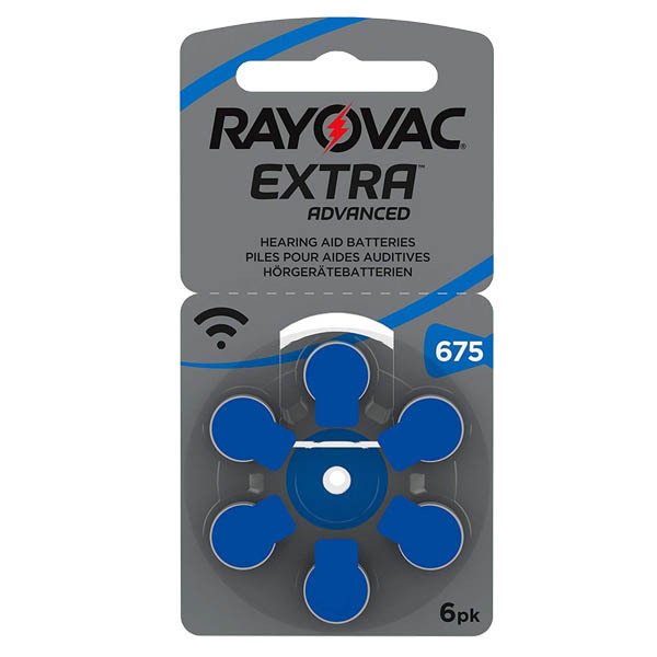 6 Pilas para audífonos Rayovac Extra Advanced 675 azul